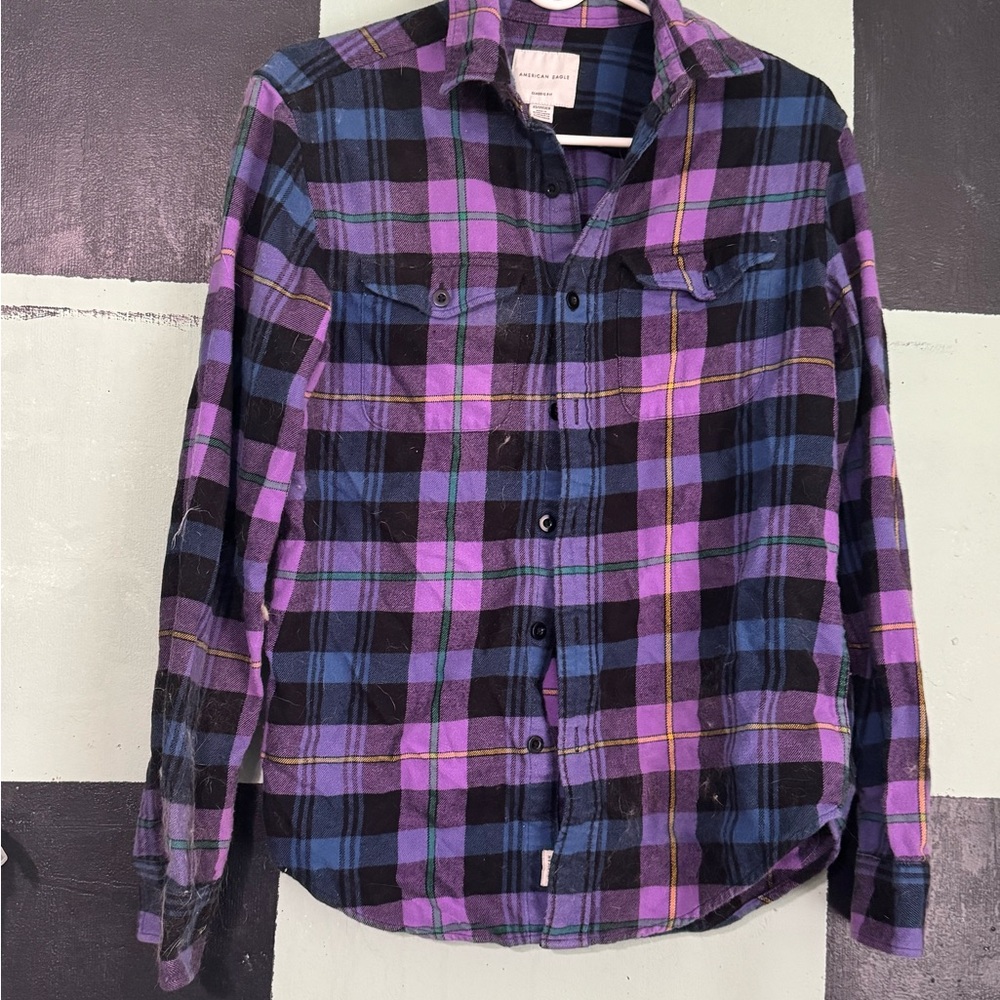 American Eagle Outfitters Purple and Black Button Down Shirt